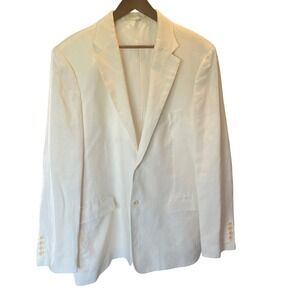 J. Peterman Mens VTG Linen Two Button‎ Sport Coat Blazer Butter Yellow Size 44